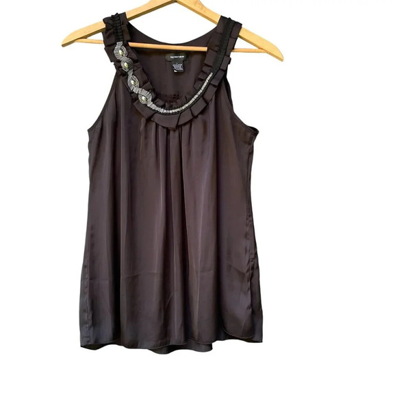 Spense Sleeveless Beaded Black Shell Flowy Ribboned Satiny Whimsigoth Womens L - Picture 1 of 9